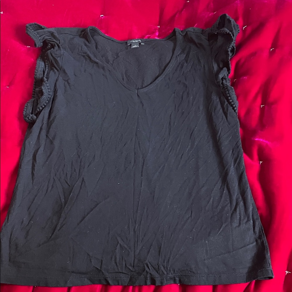 Ann Taylor Factory Black Ruffle Sleeve Tank Top